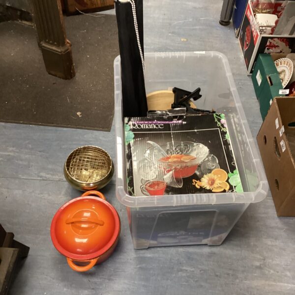 Red Romance punch bowl with nine clear glasses, vintage serving set.