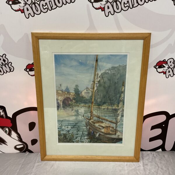 Ron Ripley watercolour painting of a mooring scene on the Thames.