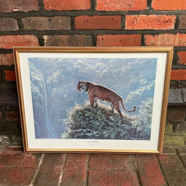 Framed Ronald Wong tiger print, "Lord of His Realm" artwork.
