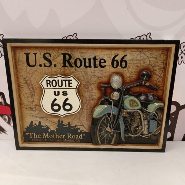 Vintage Route 66 motorbike wall panel with detailed map.