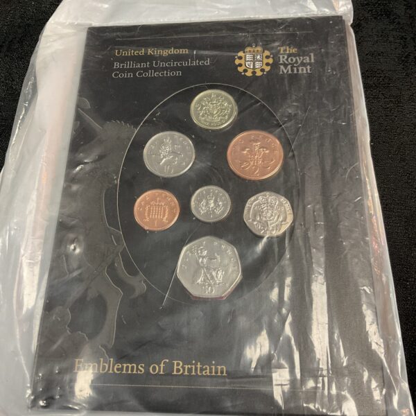 Royal Mint Emblems of Britain coin collection, brilliant uncirculated coins.