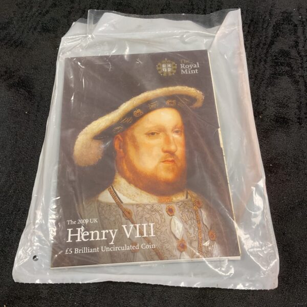 Royal Mint 2009 Henry VIII five pound brilliant uncirculated coin.