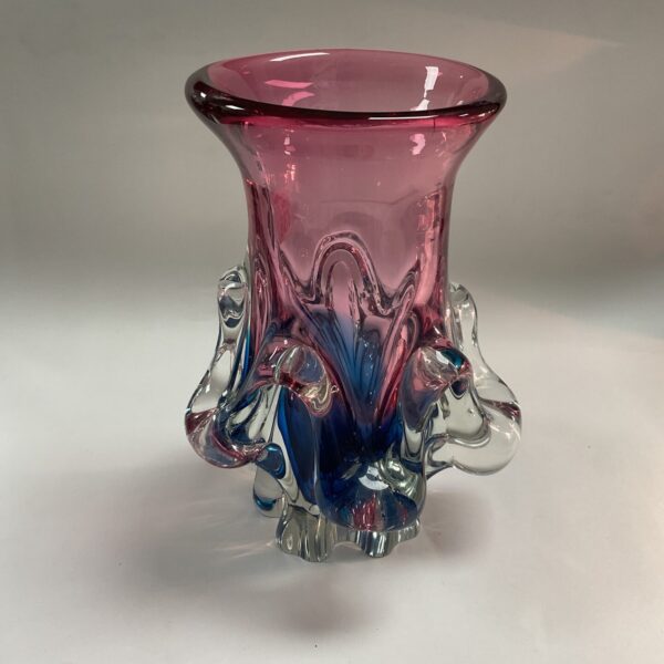 Striking purple and blue Sanyu art glass vase with flowing organic form.