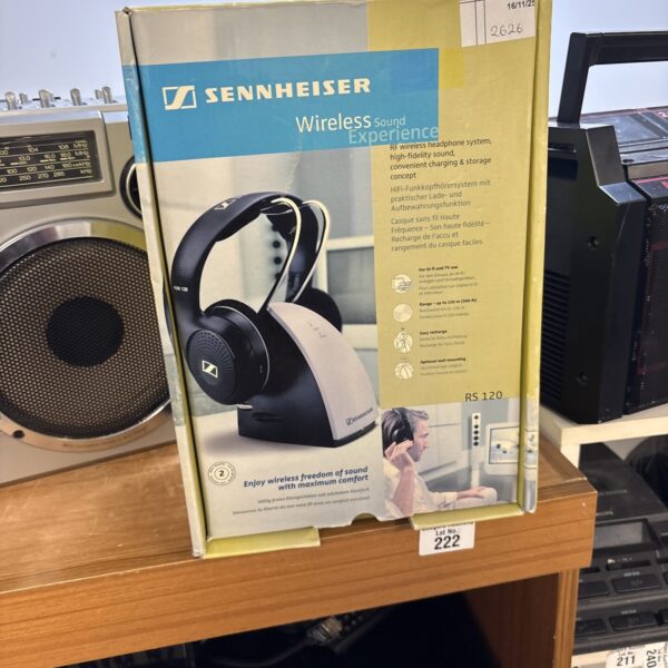 Boxed Sennheiser RS 120 wireless headphones in original packaging.