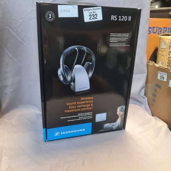 Boxed Sennheiser RS 120 II wireless headphones in original packaging.
