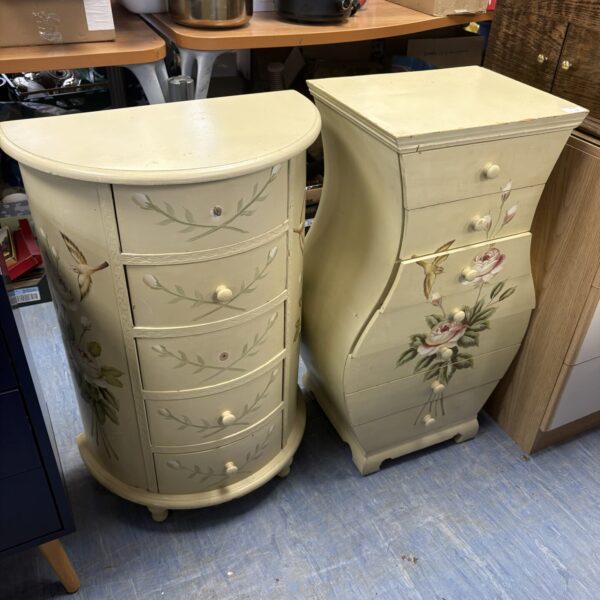 Shabby chic floral chest of drawers for bedroom storage.