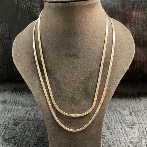 Silver snake chain necklaces set, 16 and 18 inch lengths.