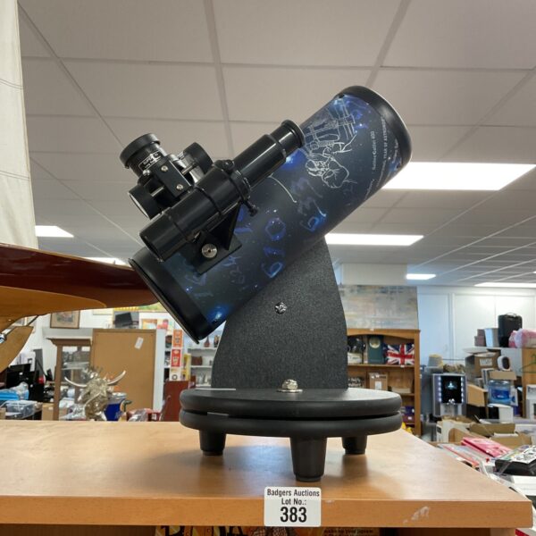 Front view of a Skywatcher telescope on a tripod.