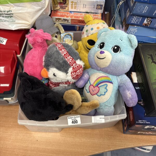 Vintage soft toy bundle featuring a Care Bear and Pugsy.