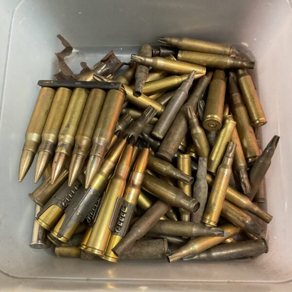 Assorted spent bullet collection for reloading or collecting.