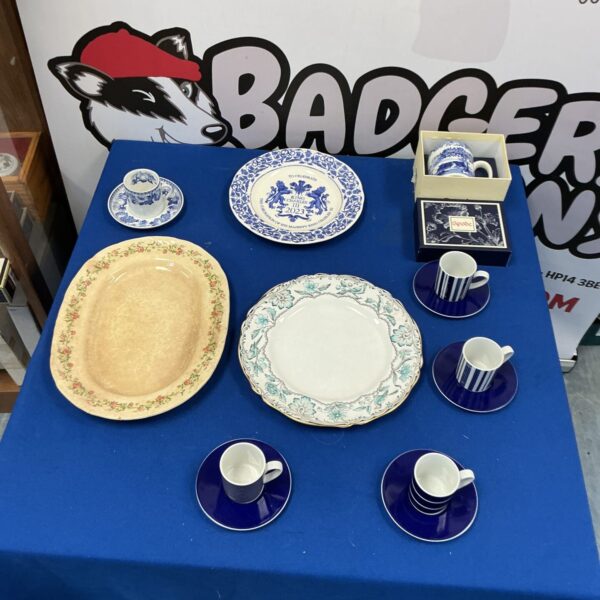 Patterned Spode cup and saucer on a table.