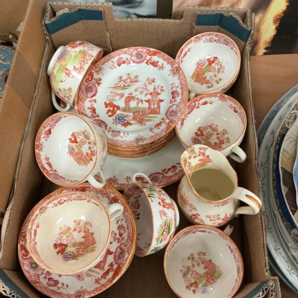 Vintage Staffordshire bone china tea set with floral design.