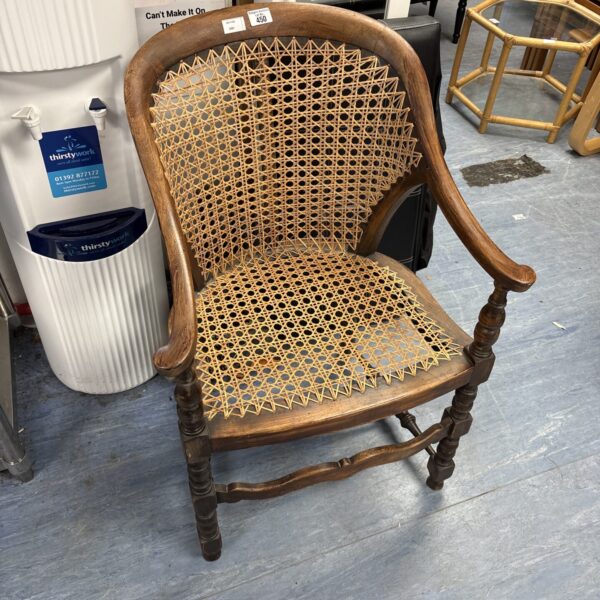 Vintage stained beech fan back armchair, early 20th century style.