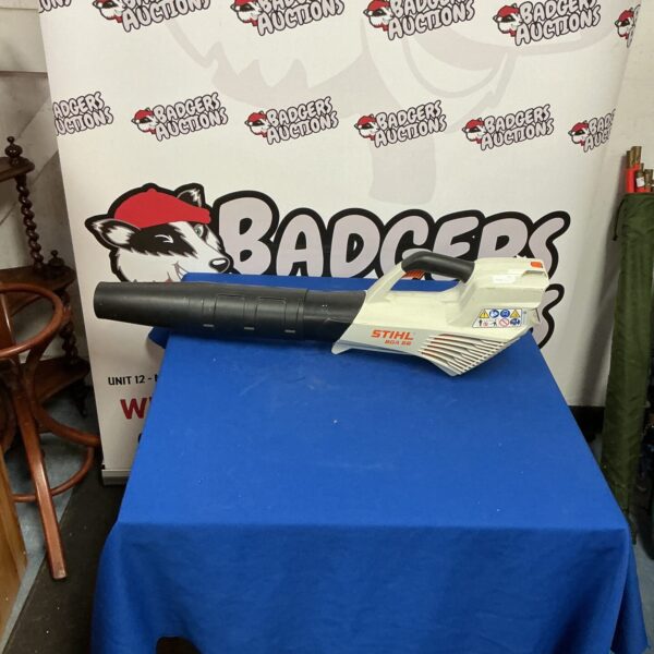 Cordless Stihl leaf blower for garden cleanup and maintenance.