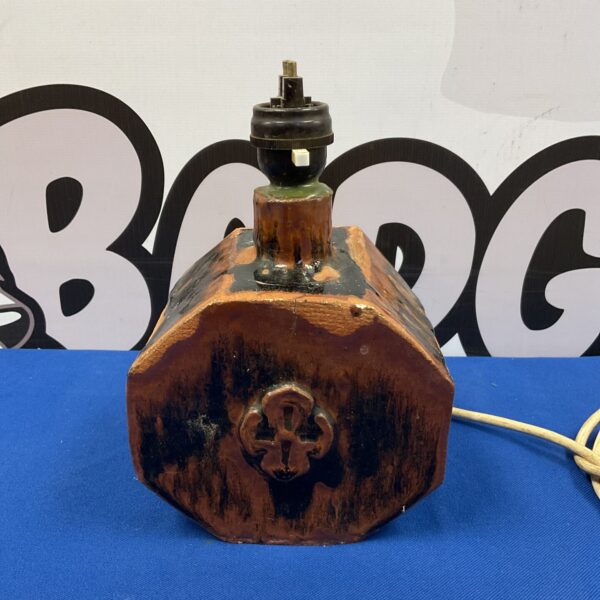 Vintage studio pottery table lamp with dark glaze.