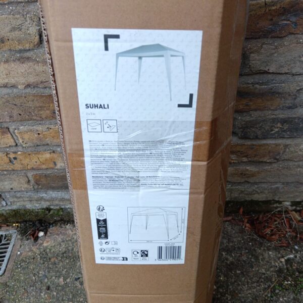 White Suhari garden gazebo in original packaging.
