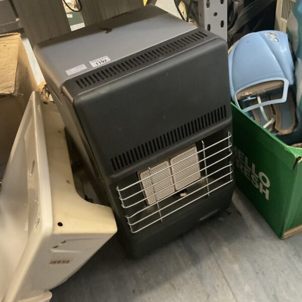 Superser portable gas heater with gas bottle for indoor or outdoor use.