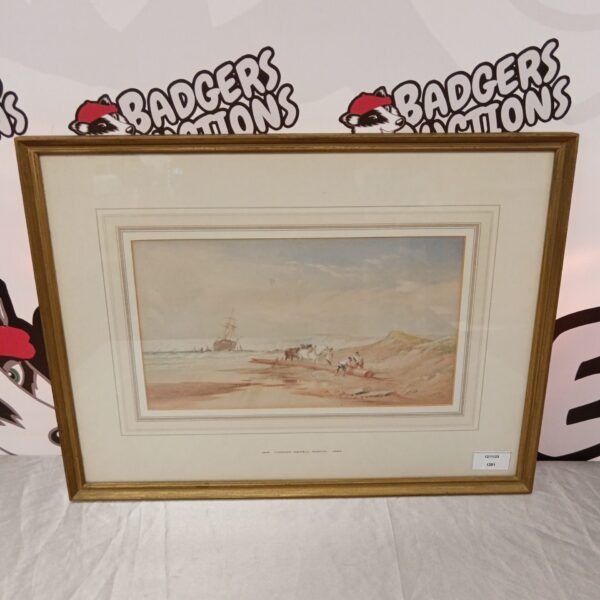 Thomas Sewell Robins watercolour painting of a coastal scene with mariniers.