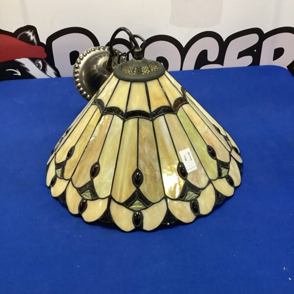 Vintage Tiffany style ceiling light with stained glass shade.