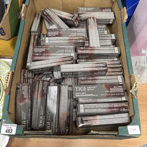 Quantity of Tigi hair dye boxes in a mixed lot.