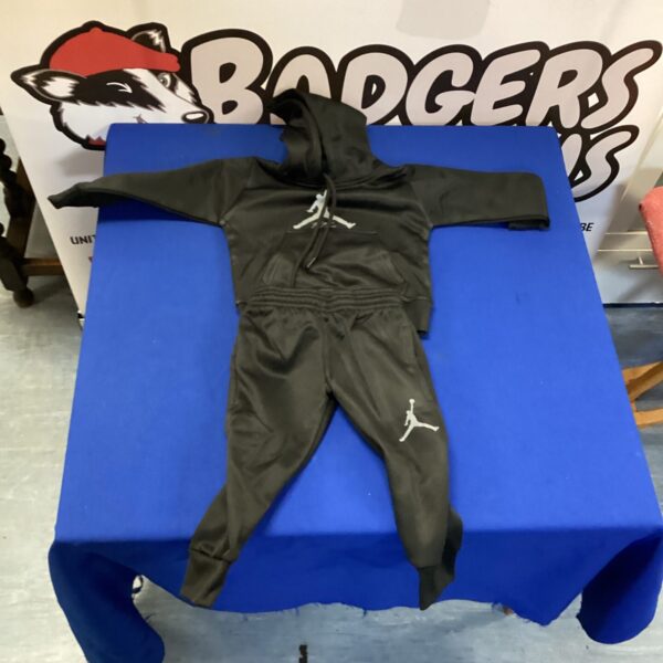 Black toddler Air Jordan tracksuit, stylish kids sportswear.