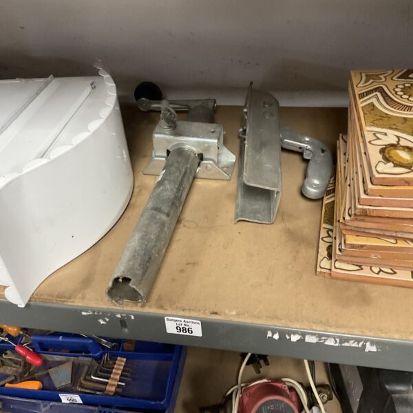 Steel tow ball hitch with missing jockey wheel for trailer towing.