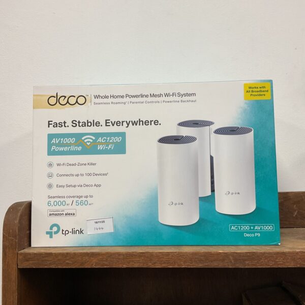 TP-Link Deco AV1000 whole home mesh Wi-Fi system for improved network coverage.