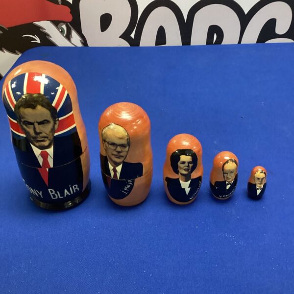 Set of UK Prime Ministers Russian dolls, collectible political memorabilia.