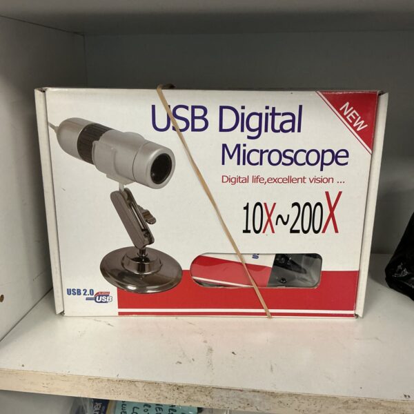 USB digital microscope with flexible stand for close-up observation.