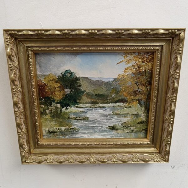 Valerie Barnaby Yorkshire painting of an autumn landscape with a stream.