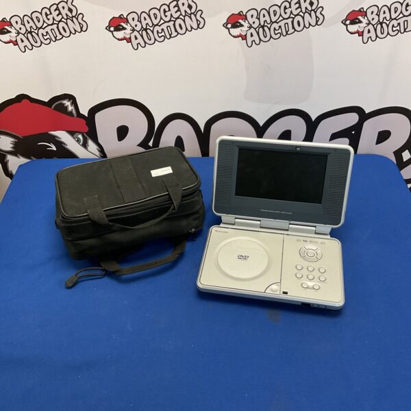 Black Venturer portable DVD player with carrying case.