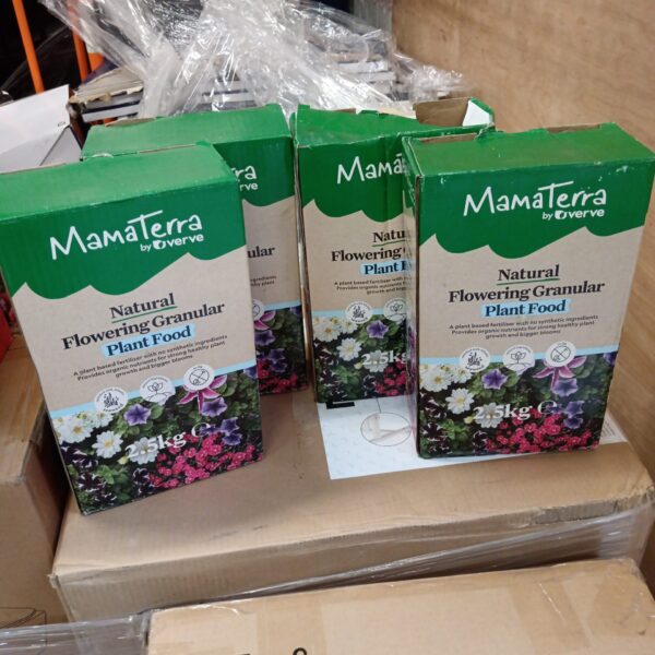Four boxes of Verve Mama Terra organic plant food for healthy plants.