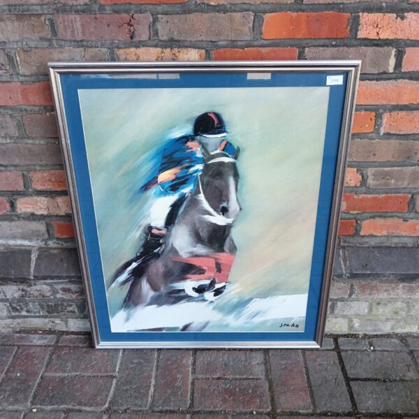 Large framed Victor Spahn horse racing print with vibrant colours.
