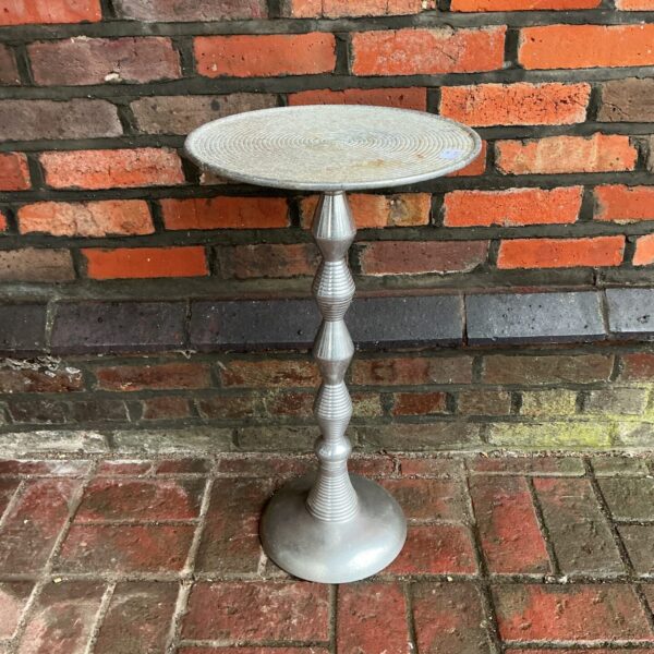 Vintage aluminium wine table with fluted column.