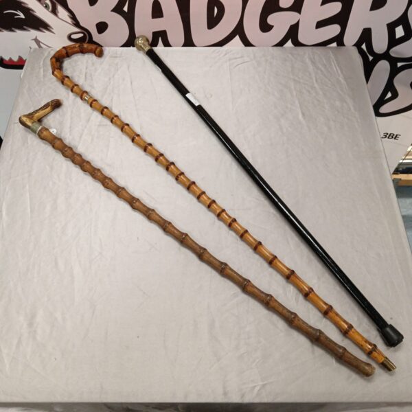 Vintage lot of two bamboo canes with silver top detail.