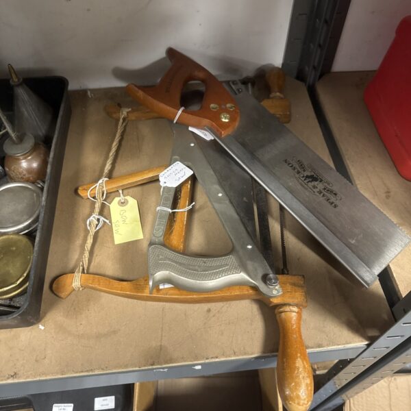 Vintage bow saw set with Spear & Jackson tennon saw for woodworking.