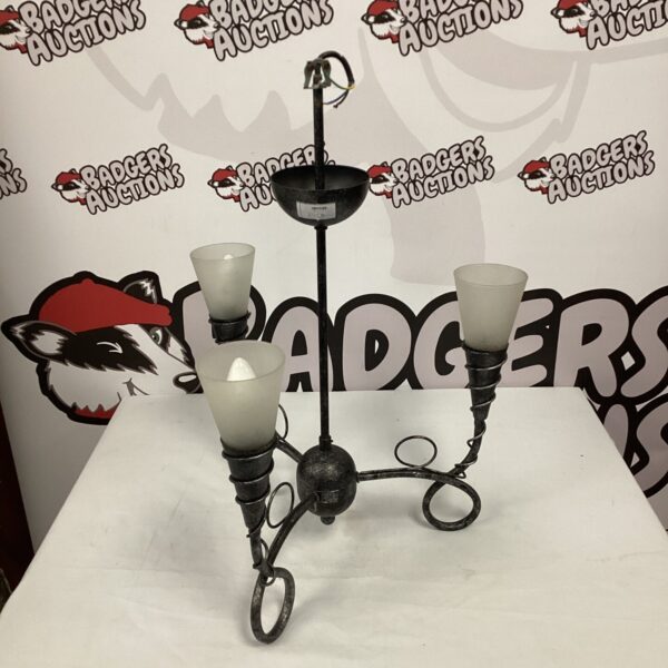 Ornate vintage brass chandelier ceiling light fixture.