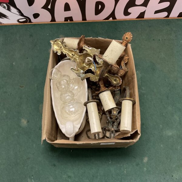 Collection of vintage brass wall lights and fixtures.