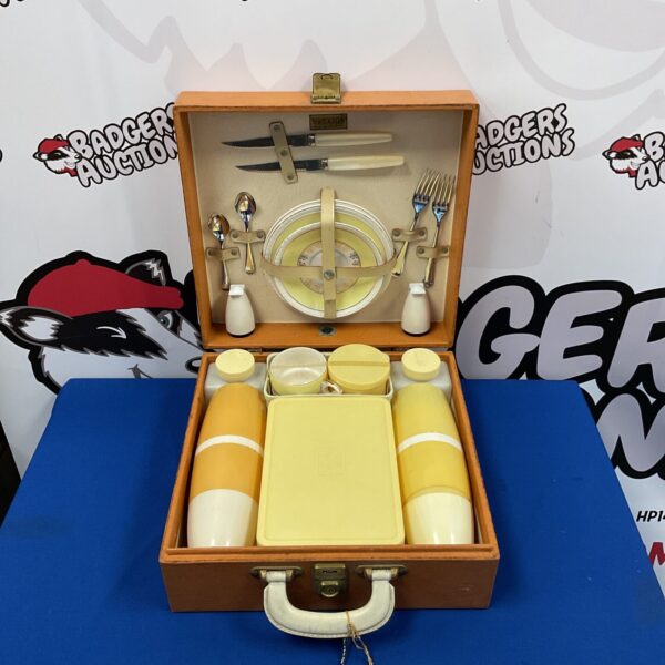 Vintage Brexton picnic set in original case with key.