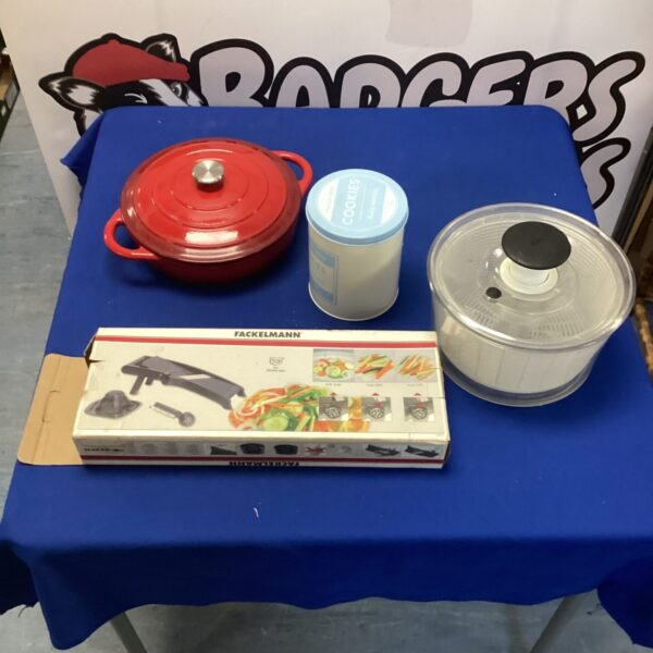 Vintage cream enamel cast iron cooking pot for kitchen use.