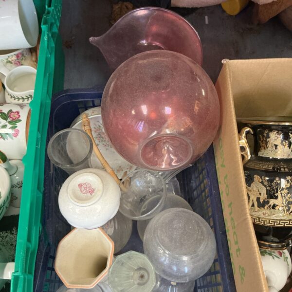 Clear glass jug, vintage tableware, collectible home decor.