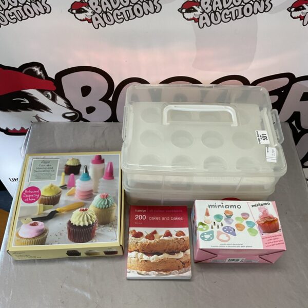 Vintage cupcake decorating kit in original packaging, colourful design.