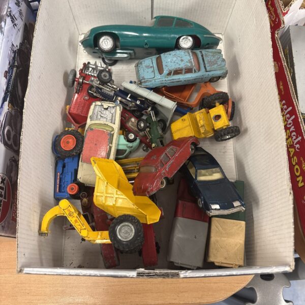 Vintage diecast model collection including Lucky, Corgi and Meccano vehicles.