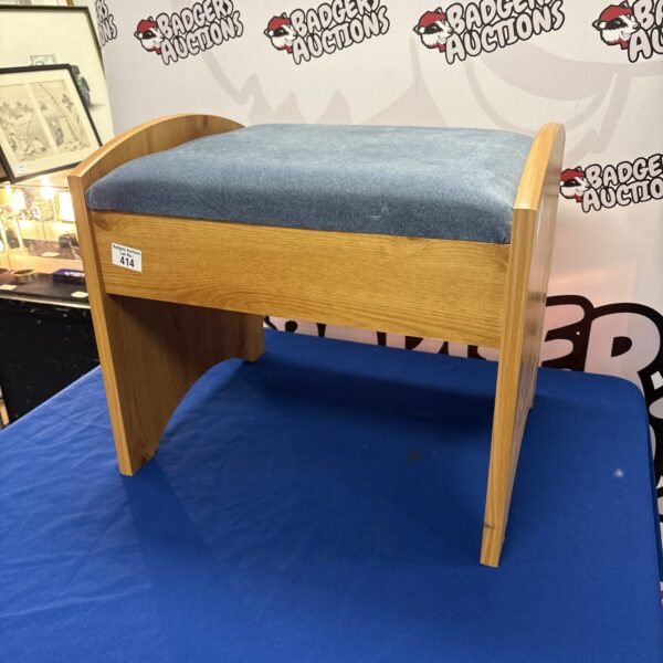 Vintage wooden dressing table stool with upholstered seat.