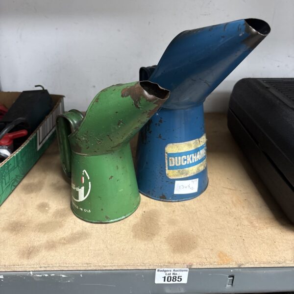 Vintage Duckhams oil can, classic garage memorabilia.