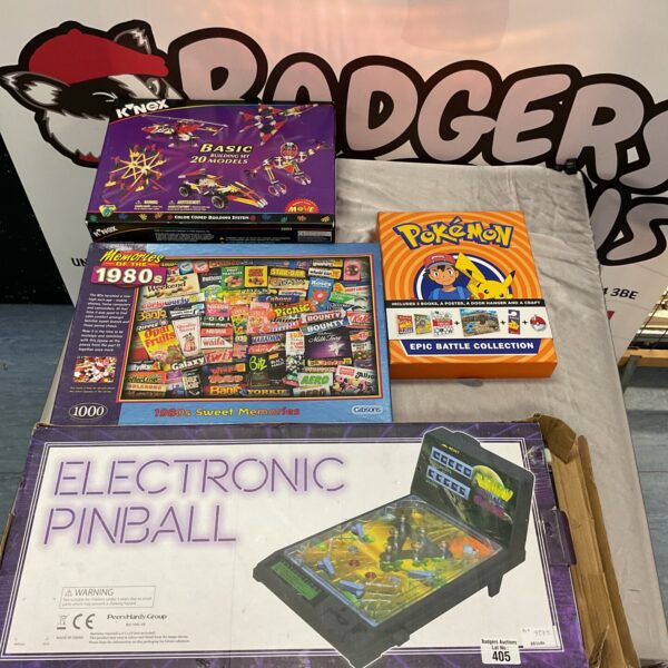 Vintage electronic pinball game with Knex and Pokemon theme.