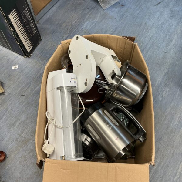 Vintage food blender in a kitchen setting, retro appliance.