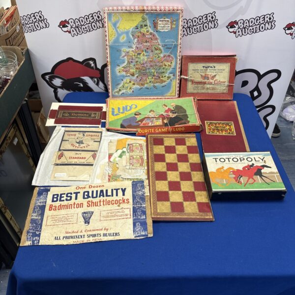 Vintage Ludo board game and advertising boxes in a lot.