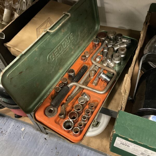 Vintage Gedore socket set in green case, classic tools.