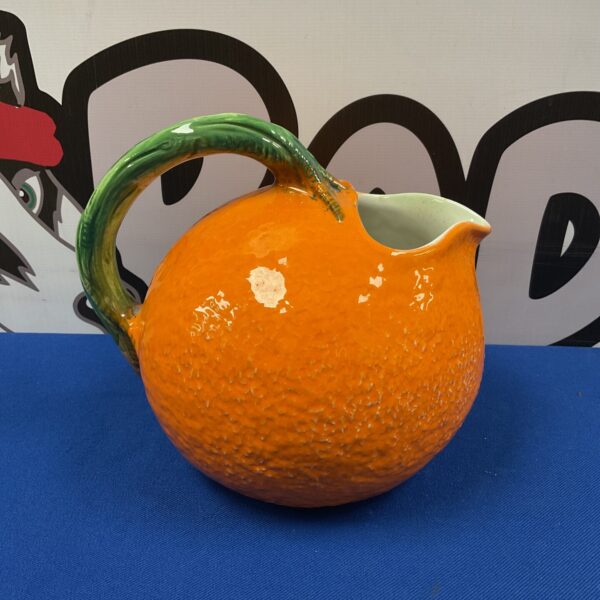 Vintage Italian orange jug, hand-painted ceramic pitcher.